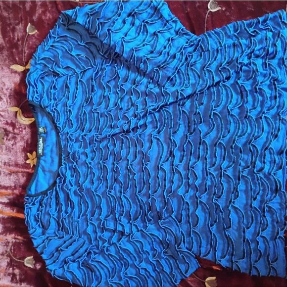 Notations Blue Ruffled 3/4 Sleeve Blouse - Picture 12 of 13